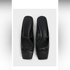 Charles & Keith Black Bow Square-Toe Ballet Heels